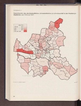 Zuwachsraten des durchschnittlichen Jahresbruttolohns je Lohnsteuerfall in den Hamburger Stadtteilen von 1974 auf 1977
