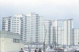 Berlin; Reinickendorf: Märkisches Viertel; Wohnblock am Seggeluchbecken im Schnee