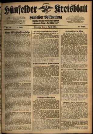 Erste Ausgabe vom Dienstag, den 03. April 1934.