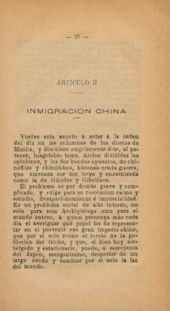 Artículo II. Inmigración China