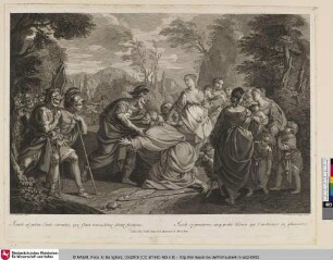 Jacob se prosterne aux pieds d'Esau qui l'embrasse en pleurant