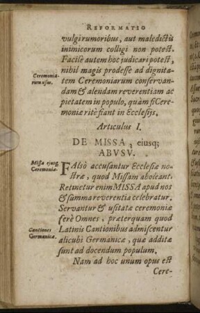 Articulus I. De Missa, eiusque Abusu