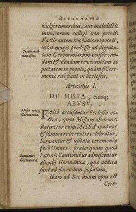 Articulus I. De Missa, eiusque Abusu
