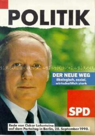 Broschüre mit der Rede von Oskar Lafontaine auf dem SPD-Parteitag im September 1990 in Berlin