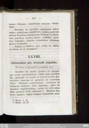 XXVIII. Gernerales pie vivendi regulae. Pietas sapientia summa est.