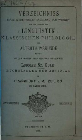 Antiquarisches Verzeichniss. 47. 1878