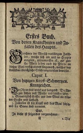 Erstes Buch. Von den Kranckheiten und Zufällen des Haupts.