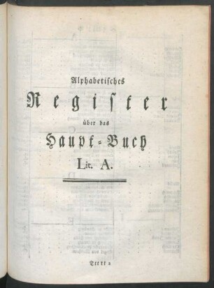 Alphabetisches Register über das Haupt-Buch Lit. A.