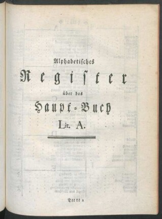 Alphabetisches Register über das Haupt-Buch Lit. A.