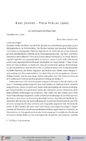 Karl Jaspers- Piper Verlag (1962)