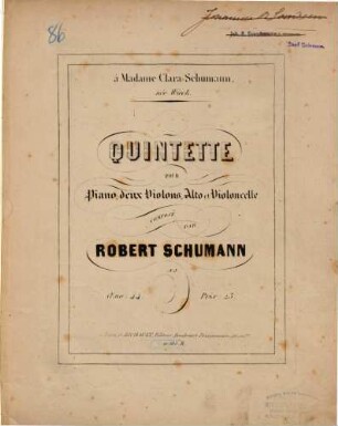 Quintette pour piano, deux violons, alto et violoncelle : oeuv. 44