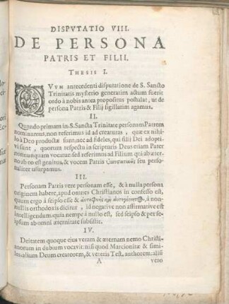 Dispvtatio VIII. De Persona Patris Et Filii.