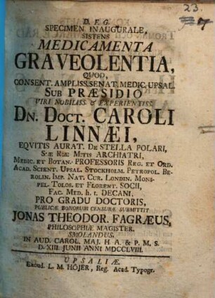 Specimen inaug. sistens medicamenta graveolentia