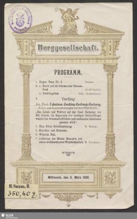 Berggesellschaft - Programm : Mittwoch, den 11. März 1891