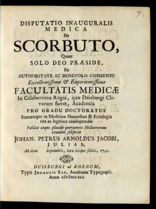 Disputatio Inauguralis Medica De Scorbuto