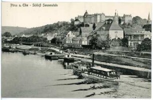 Pirna. Schloss Sonnenstein - Elbe m. Dampferanlegestelle