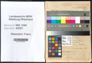 Entnazifizierung Franz Rheindorf , geb. 05.10.1896 (Fabrikant)