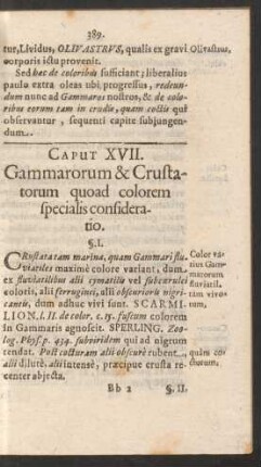 Caput XVII. Gammarorum & Crustatorum quoad colorem specialis consideratio.