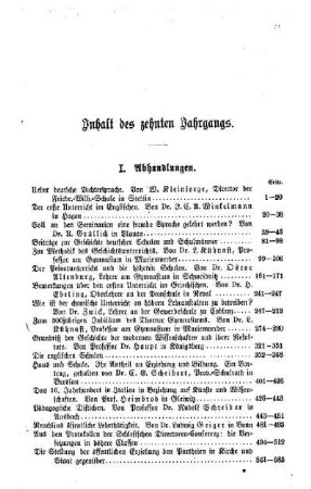 Inhalt des zehnten Jahrgangs