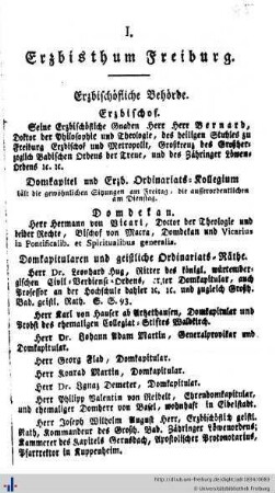 Erzbisthum Freiburg, Großherzogliches Hofgericht, Behörden, Ämter, Stiftungen, Bildungseinrichtungen
