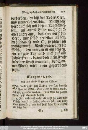 Morgen-Lied. Mel. Die Nacht ist für der Thür [et]c.