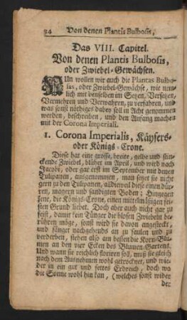 Das VIII. Capitel. Von denen Plantis Bulbosis, oder Zwiebel-Gewächsen.