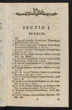 1-39, Sectio I. In Folio. In Qvarto. In Octavo.
