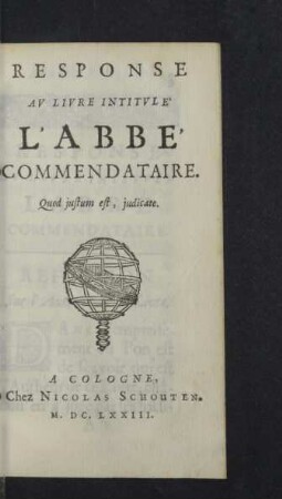 Response Av Livre Intitvlé L'Abbé Commendataire