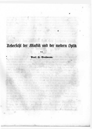 Übersicht der Akustik und der niedern Optik