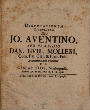 Disputationem circularem de Jo. Aventino