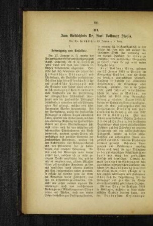 Zum Gedächtnis Dr. Karl Volkmar Stoy's