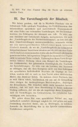 III. Der Vorstellungskreis der Blindheit