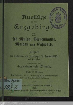 2.1890: Ausflüge in das Erzgebirge : Führer für Teilnehmer am Sonderzuge, für Sommerfrischler und Touristen