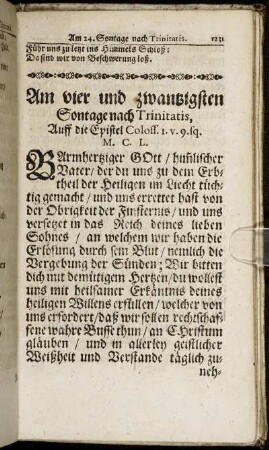 Am vier und zwantzigsten Sontage nach Trinitatis.