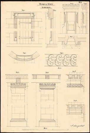 Rathaus, Alsfeld: Details Pfeiler, Friese, Türen 1:10