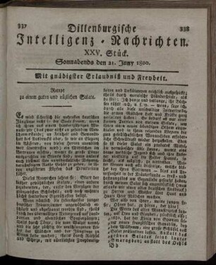 XXV. Stück. Sonnabends den 21. Juny 1800.