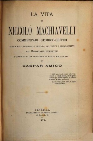 La vita di Niccolo Machiavelli