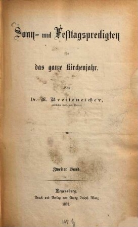 Sonn- und Festtagspredigten für das ganze Kirchenjahr, 2