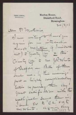 Schreiben an Hermann Muthesius (Brief)