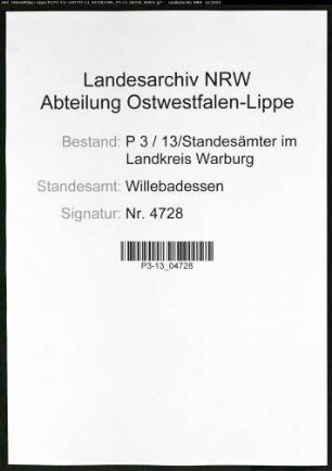 Sterberegister Standesamt Willebadessen