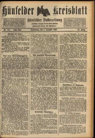 Erste Ausgabe vom Donnerstag, den 02. Dezember 1926.