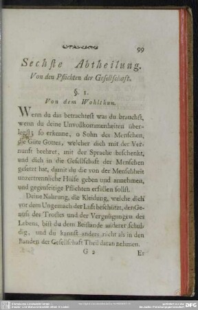 Sechste Abtheilung. Von den Pflichten der Gesellschaft