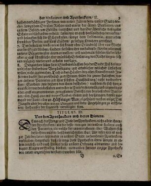 Titulus III. Von den Apotheckern und deren Dienern