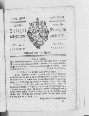33tes Stück., Ausgabe vom 18. August 1779
