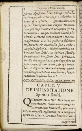 Caput. V. De Inhabitatione Spiritus sancti.