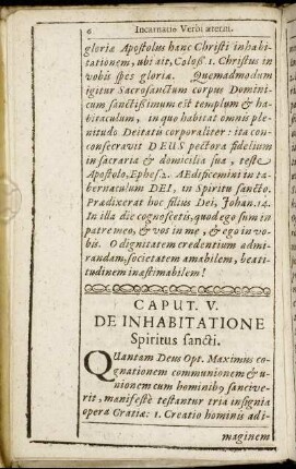 Caput. V. De Inhabitatione Spiritus sancti.
