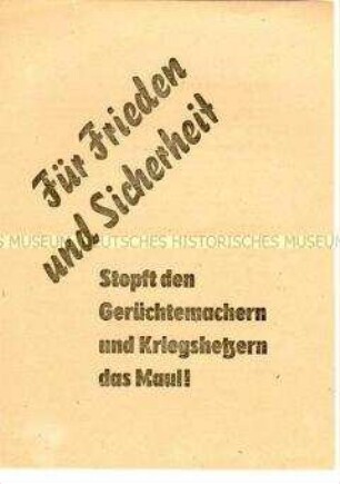 Propagandaschrift der SED Sachsen mit scharfer antiamerikanischer Polemik