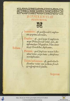 Differentiae Festorum.