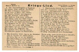 Text-Karten, ohne Nummern: Kriegs-Lied (mit Zensurvermerk 12.10.1915)