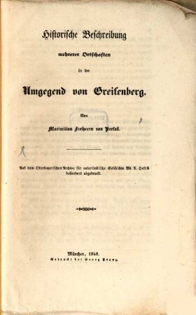 Historische Beschreibung mehrerer Ortschaften in der Umgegend von Greifenberg